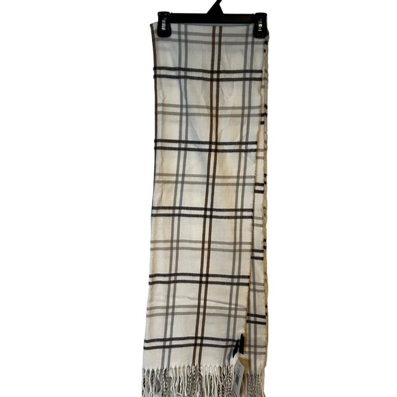 Steve Madden Scarf Oversized Wrap Fringe Ivory Plaid Multicolor 68" Long NEW - Picture 1 of 7